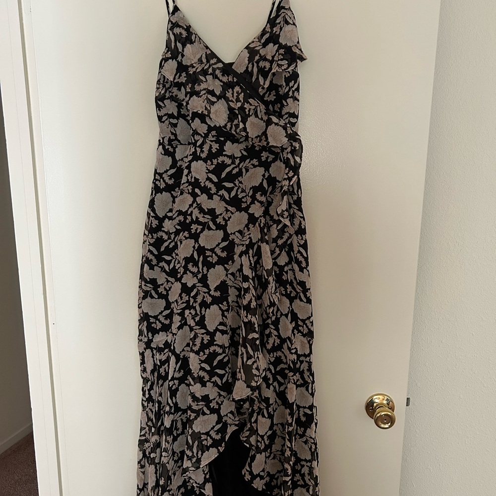 Express Black and Cream Floral High Low Dress